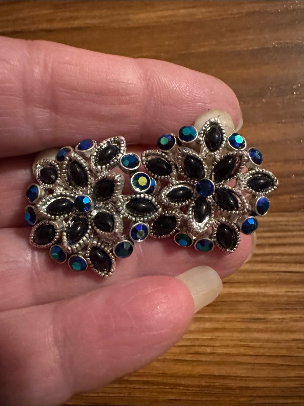Vintage Silver Floral Earrings with multi colored and Blue-Green Stones